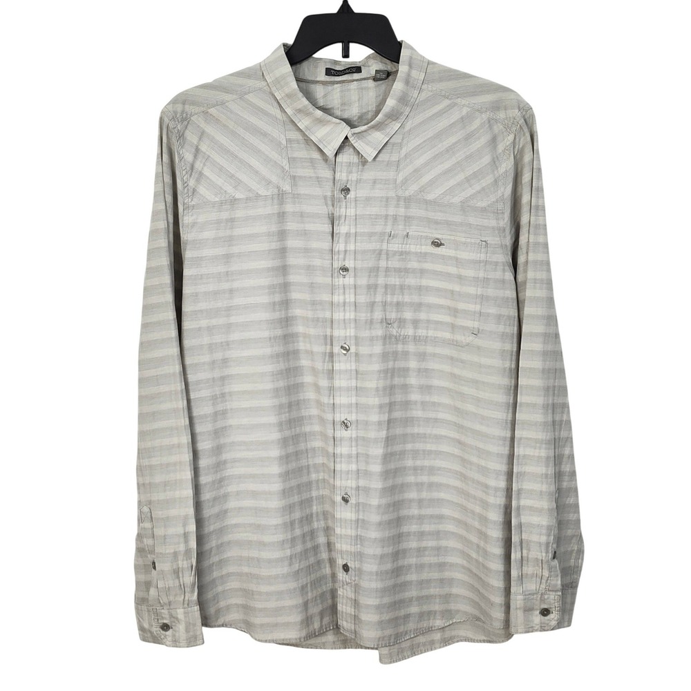 Toad & Co Wonderer Long Sleeve Button Up Shirt Mens XL Gray‎ Striped Lightweight